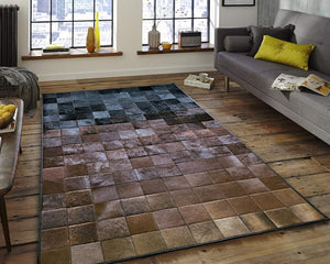 Black & Brown Square Blocks Handmade Patchwork Cowhide Rug
