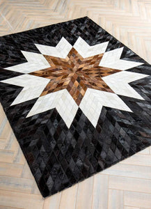 Flower Blocks Handmade Patchwork Cowhide Rug