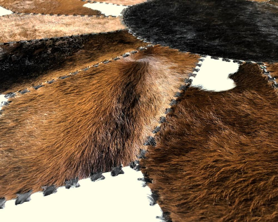 Brown Cowhide Patchwork Round Rug