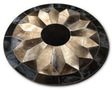 Brown Flower Cowhide Patchwork Round Rug