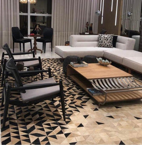 Black & Brown Triangles Handmade Cowhide Patchwork Rug