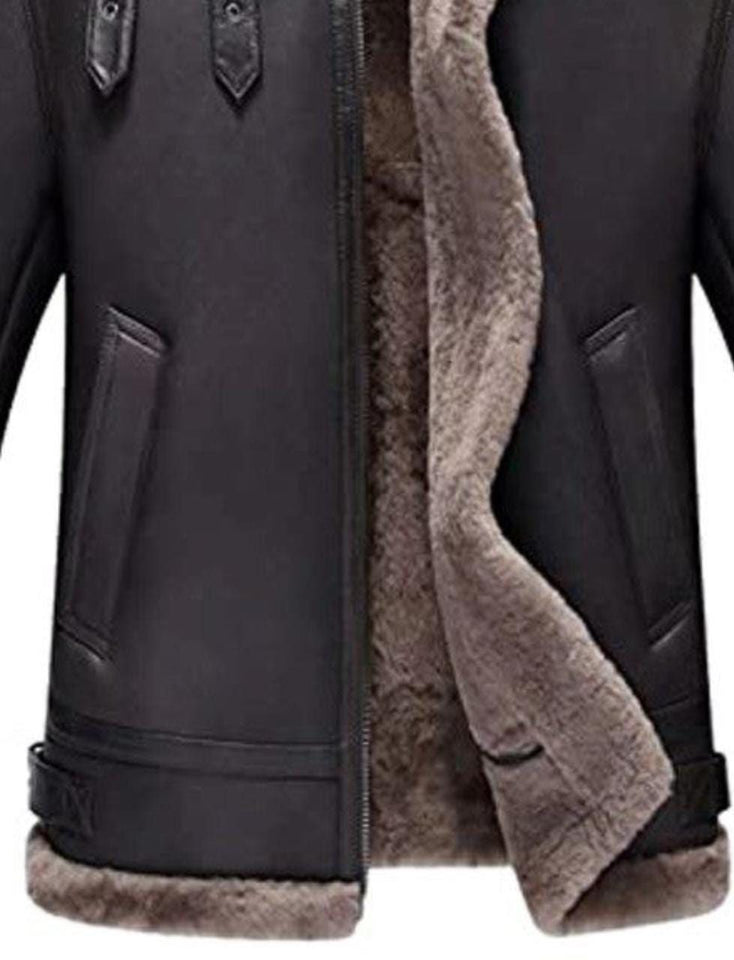B3 Aviator Flight Fur Bomber Jacket With Hood