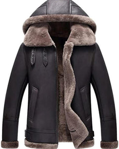 B3 Aviator Flight Fur Bomber Jacket With Hood