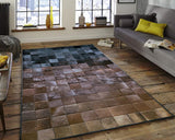 Black & Brown Square Blocks Handmade Patchwork Cowhide Rug