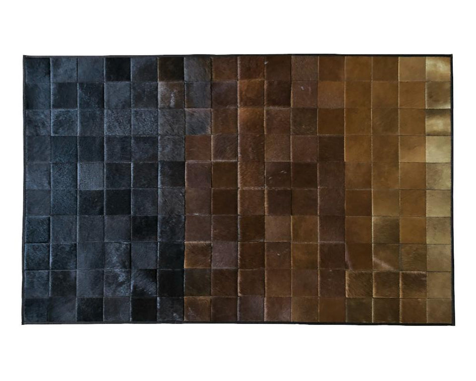 Black & Brown Square Blocks Handmade Patchwork Cowhide Rug