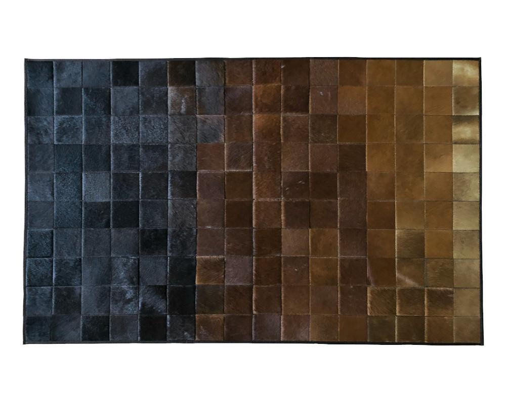 Black & Brown Square Blocks Handmade Patchwork Cowhide Rug
