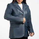 Blue Leather Blazer Women