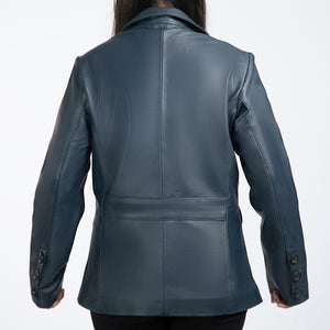 Blue Leather Blazer Women
