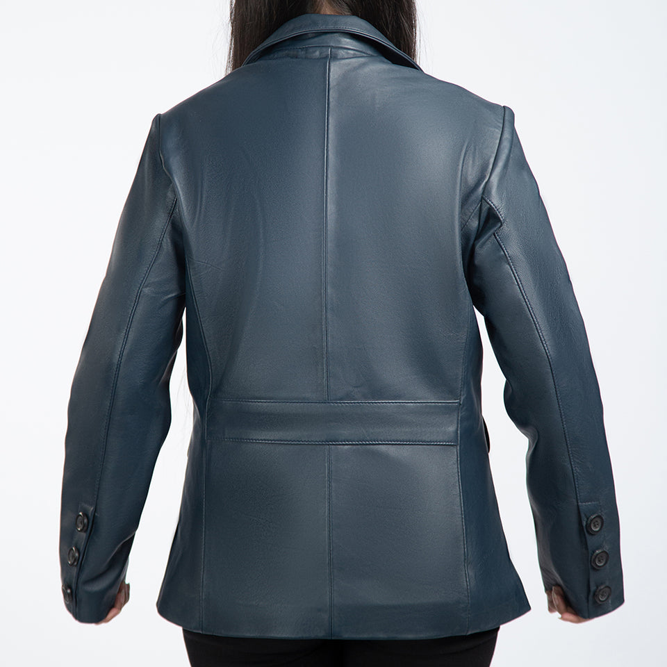 Blue Leather Blazer Women