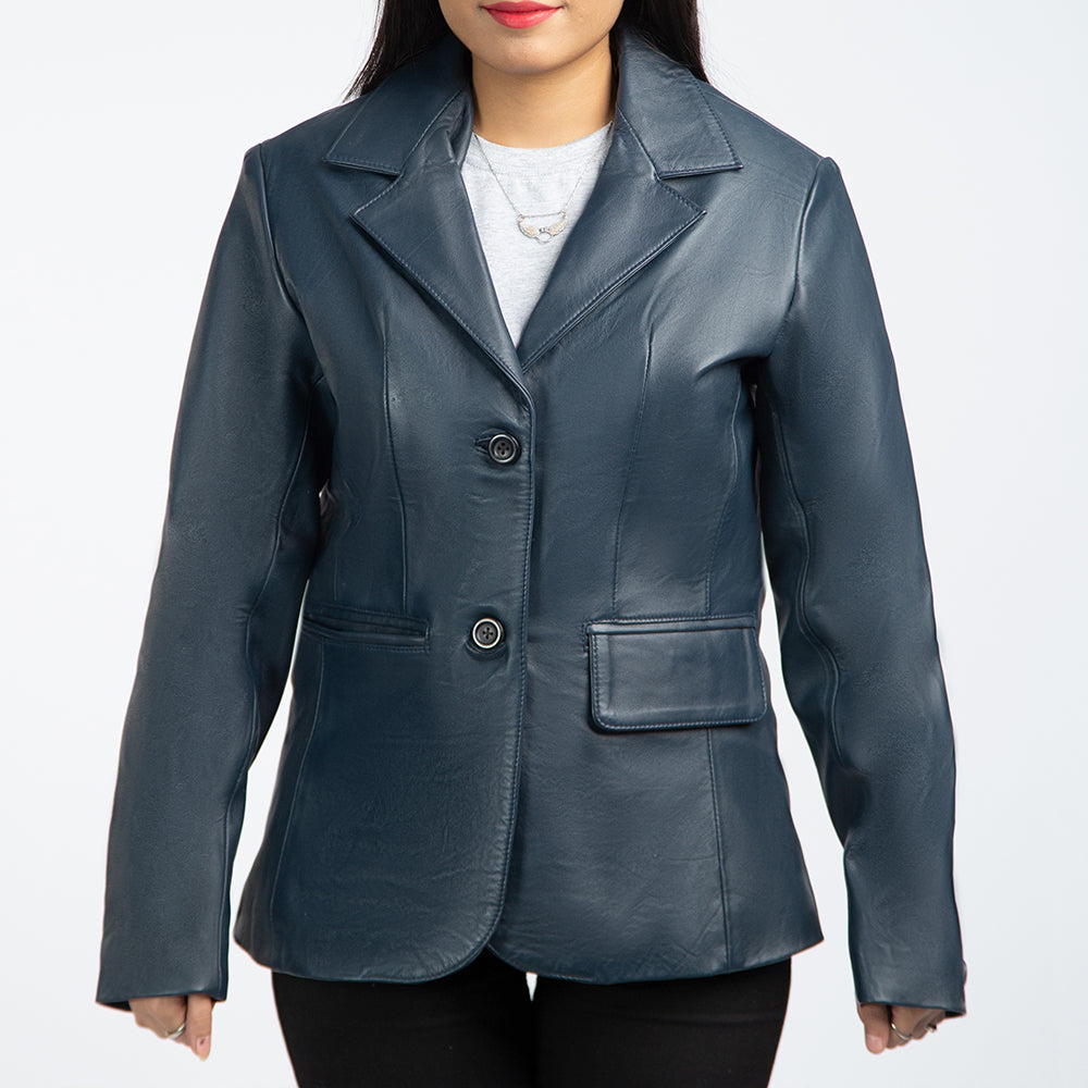 Blue Leather Blazer Women
