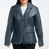 Blue Leather Blazer Women