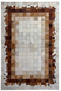 Brown & Grey Square Blocks Handmade Patchwork Cowhide Rug