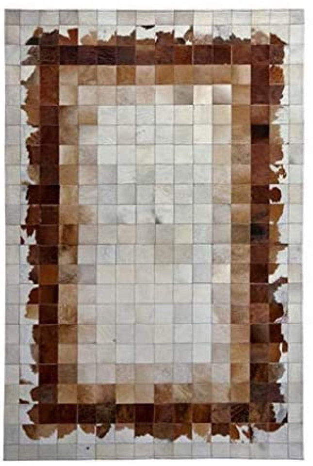 Brown & Grey Square Blocks Handmade Patchwork Cowhide Rug