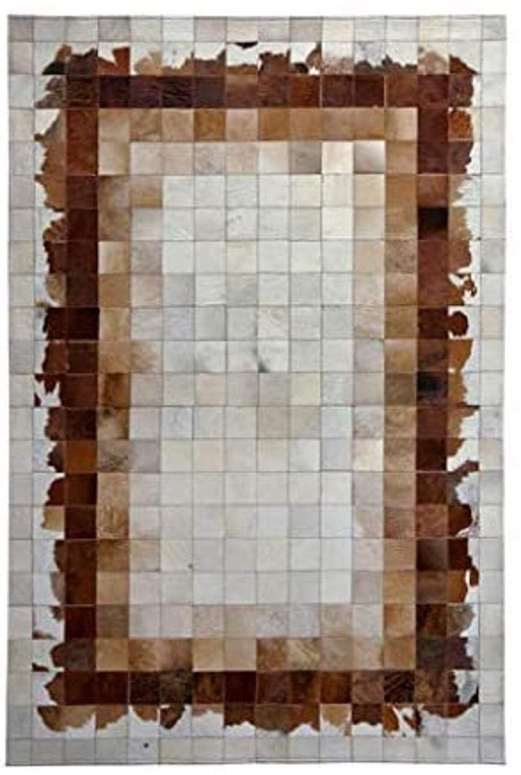 Brown & Grey Square Blocks Handmade Patchwork Cowhide Rug