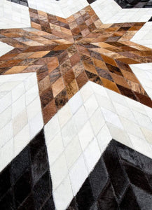 Flower Blocks Handmade Patchwork Cowhide Rug