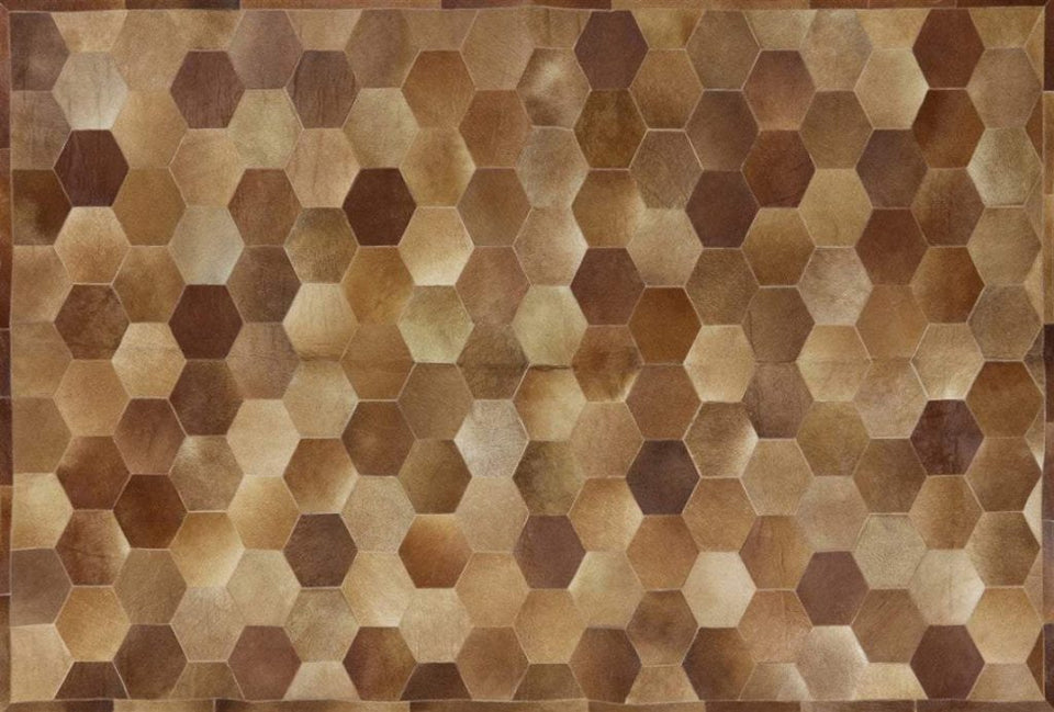Hexagon Blocks Handmade Patchwork Cowhide Rug