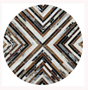 Mix Stripes Cowhide Patchwork Round Rug