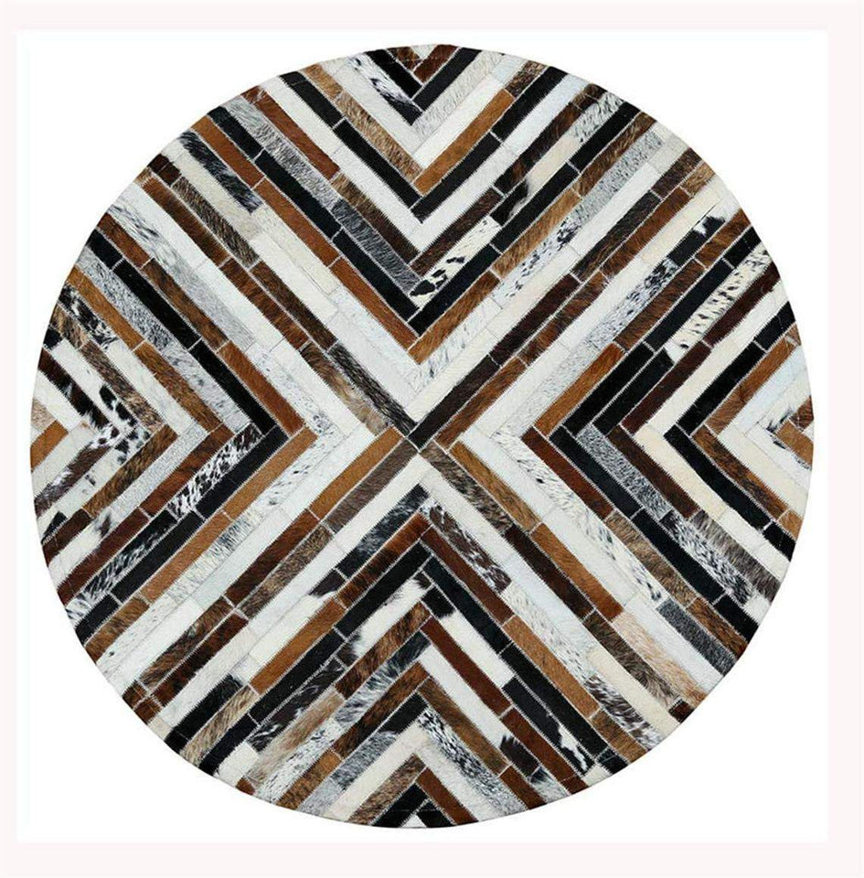 Mix Stripes Cowhide Patchwork Round Rug