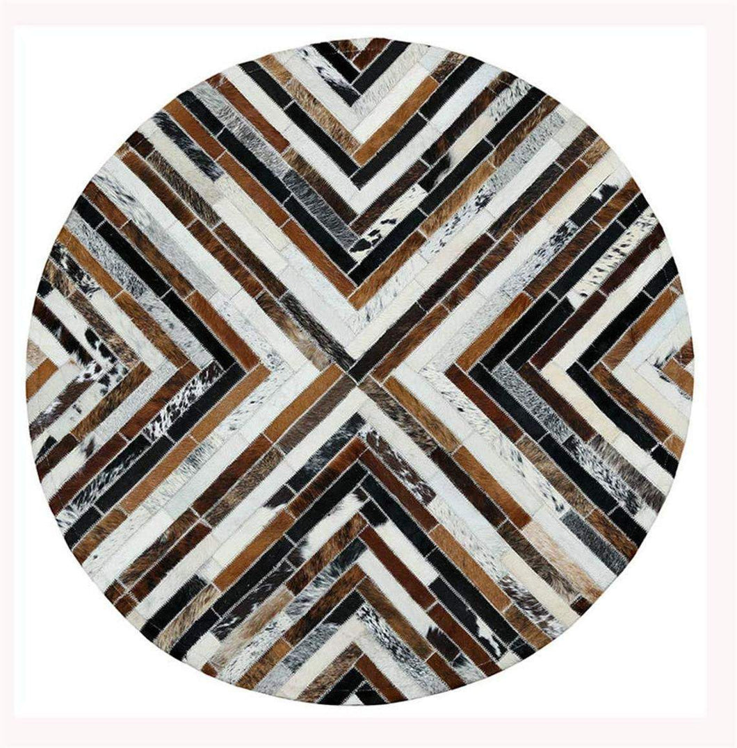 Mix Stripes Cowhide Patchwork Round Rug