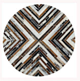 Mix Stripes Cowhide Patchwork Round Rug
