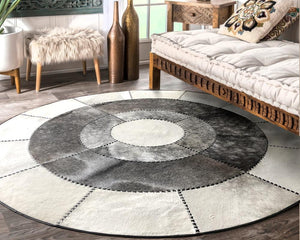 Grey Cowhide Patchwork Round Rug