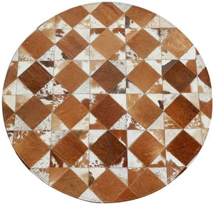 Light Brown Squares Cowhide Patchwork Round Rug