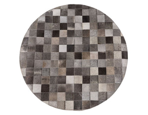 Grey Squares Cowhide Patchwork Round Rug