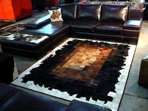 Brown & White Squares Handmade Cowhide Patchwork Rug