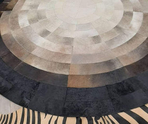 Brown & White Cowhide Patchwork Round Rug