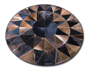Brown & Black Cowhide Patchwork Round Rug