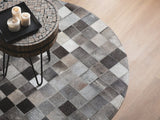 Grey Squares Cowhide Patchwork Round Rug