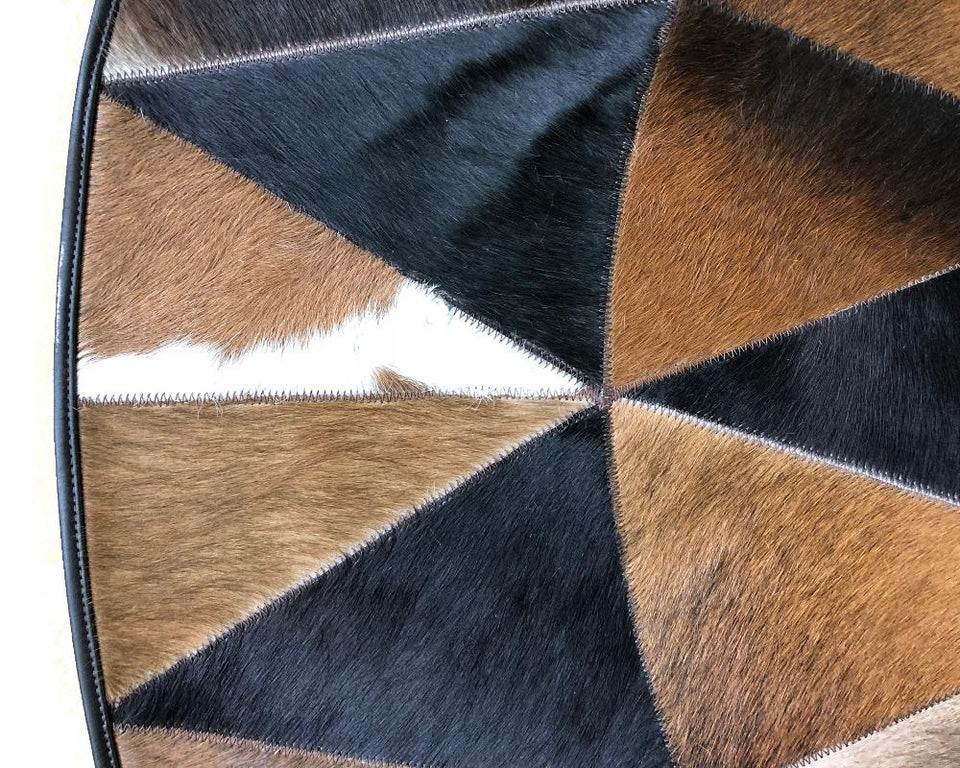Brown & Black Cowhide Patchwork Round Rug