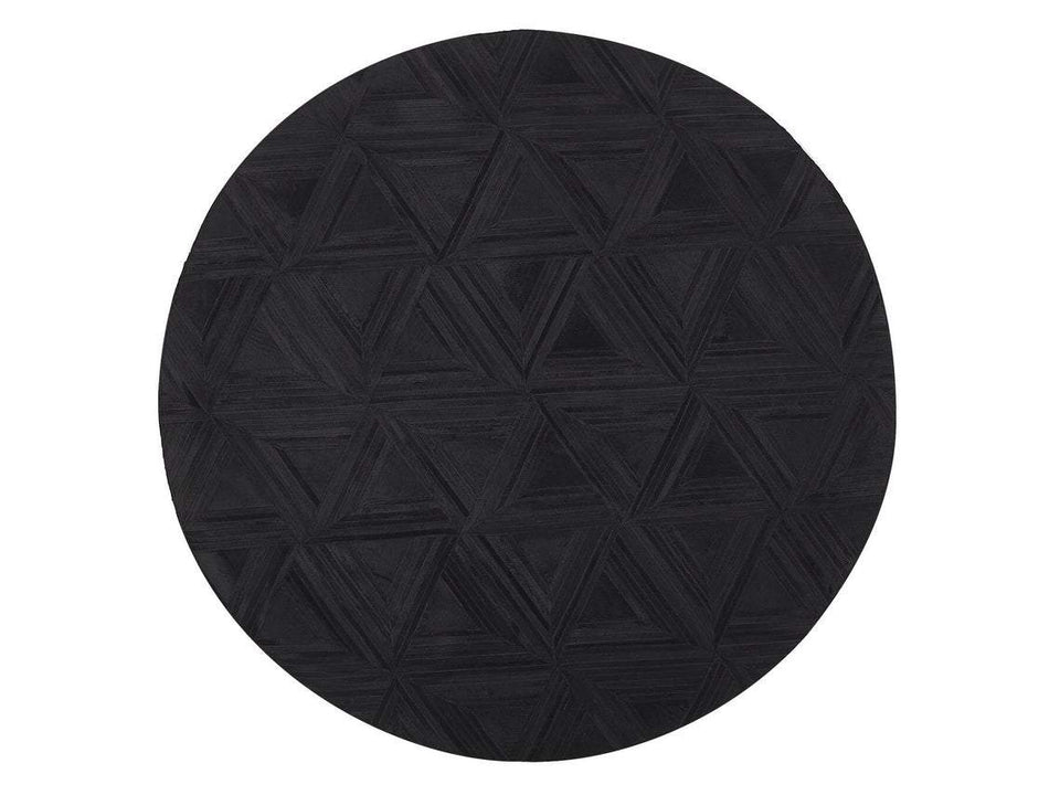 Dark Black Triangle Cowhide Patchwork Round Rug