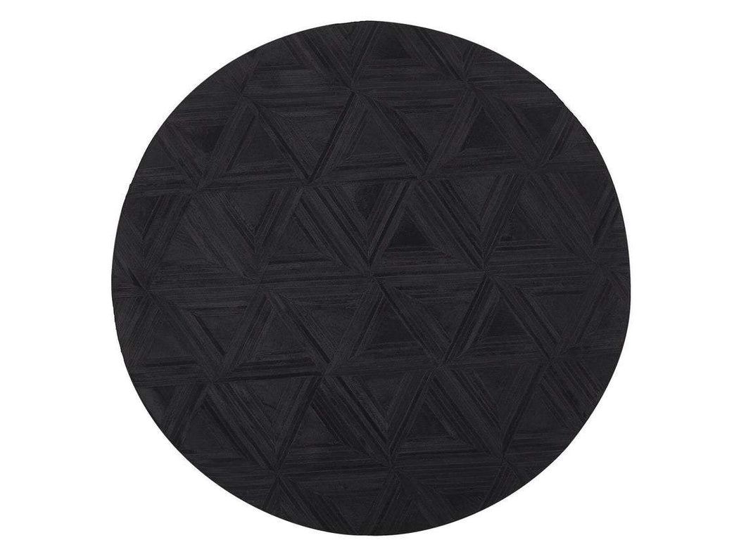 Dark Black Triangle Cowhide Patchwork Round Rug