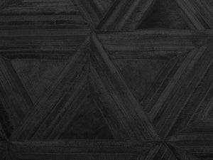 Dark Black Triangle Cowhide Patchwork Round Rug