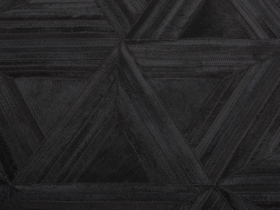 Dark Black Triangle Cowhide Patchwork Round Rug
