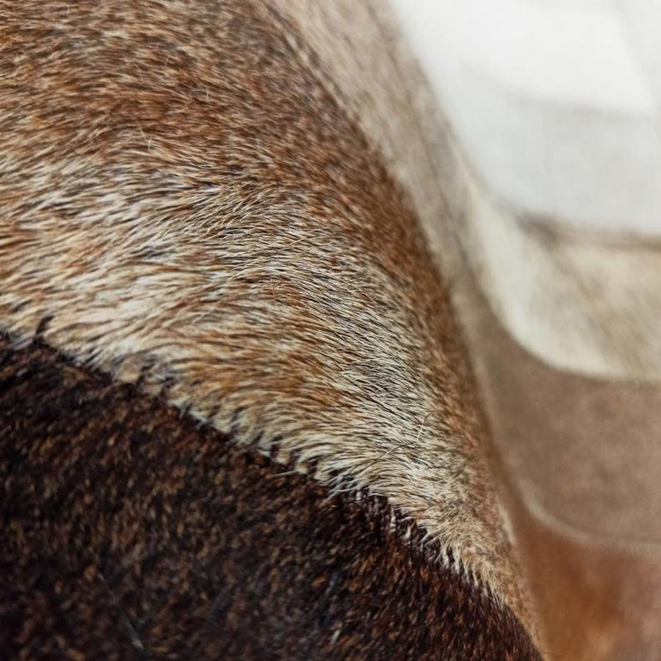 Brown & White Cowhide Patchwork Round Rug