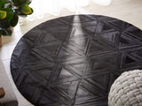 Dark Black Triangle Cowhide Patchwork Round Rug