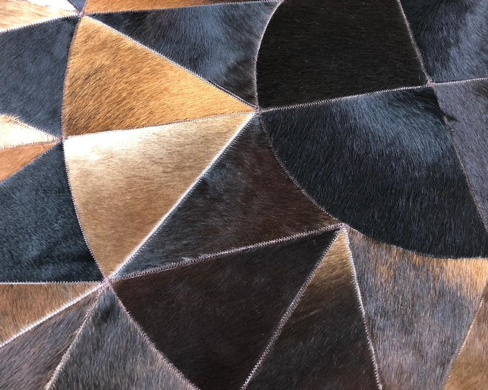 Brown & Black Cowhide Patchwork Round Rug