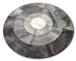 Grey Cowhide Patchwork Round Rug