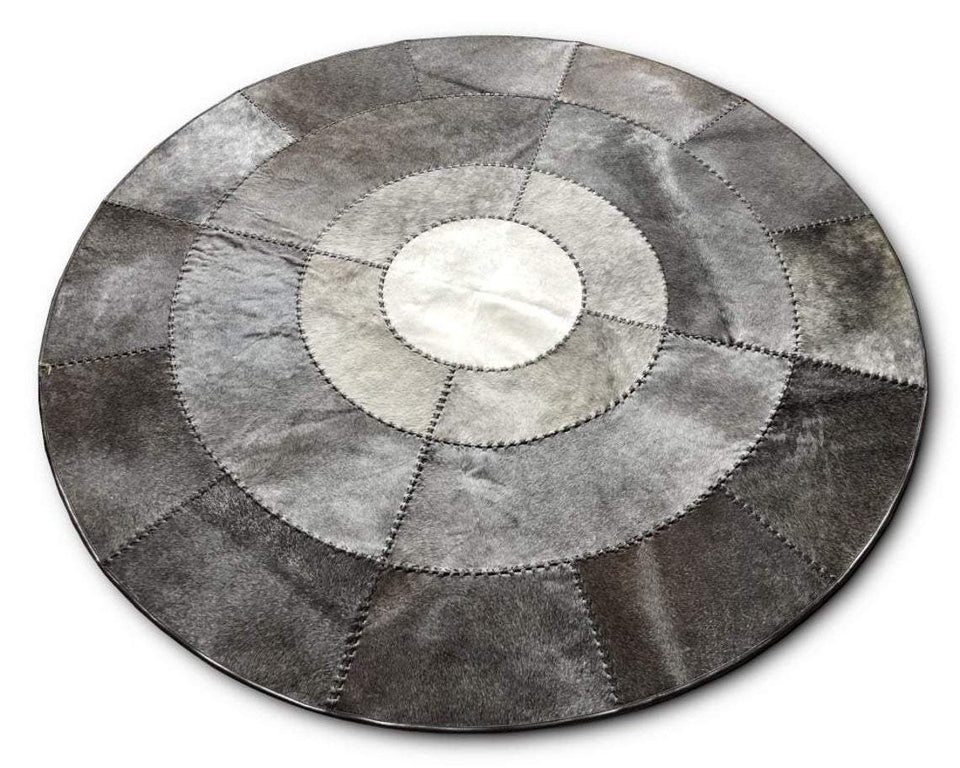 Grey Cowhide Patchwork Round Rug