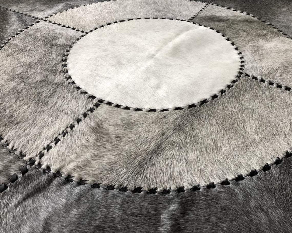 Grey Cowhide Patchwork Round Rug