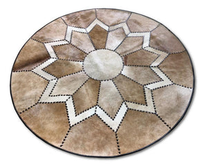 Light Brown Flower Cowhide Patchwork Round Rug