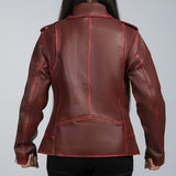 Angel Maroon Leather Biker Jacket Back