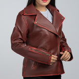 Angel Maroon Leather Biker Jacket
