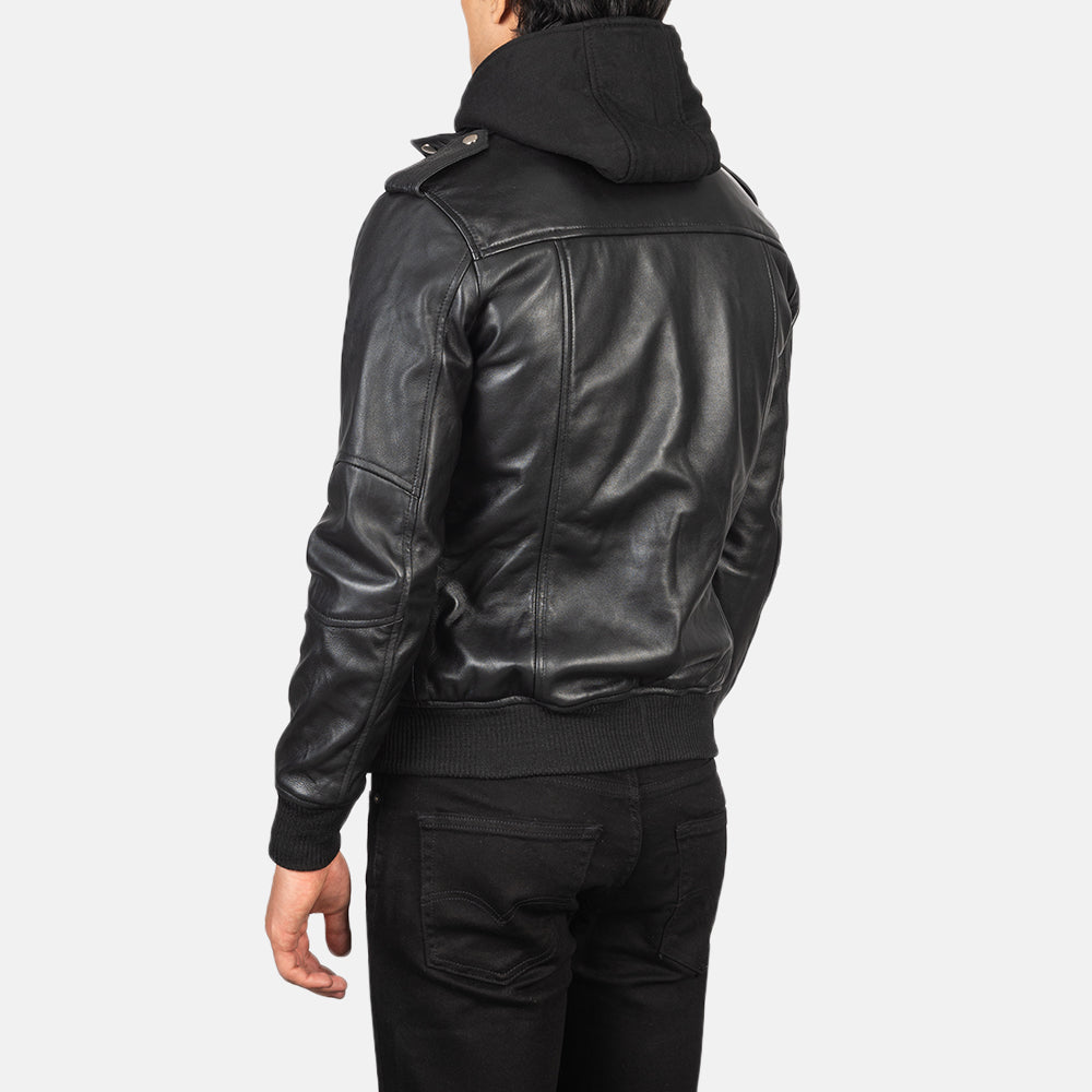 Black Hooded Bomber Leather Jacket | Zosack – Zosack Ltd