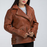 Brenda Brown Leather Biker Jacket Side