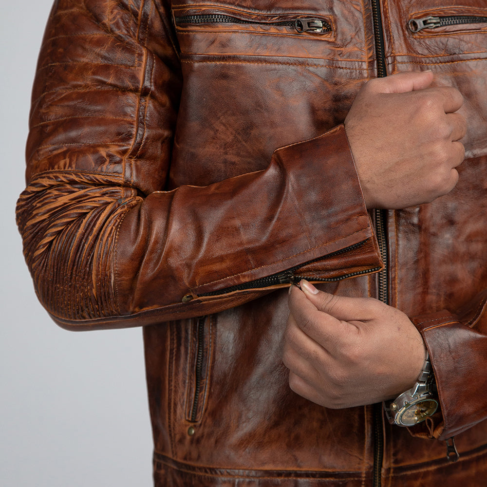 Mens Platini Western Leather Jackets - Vintage Cowboy Style in Color Black