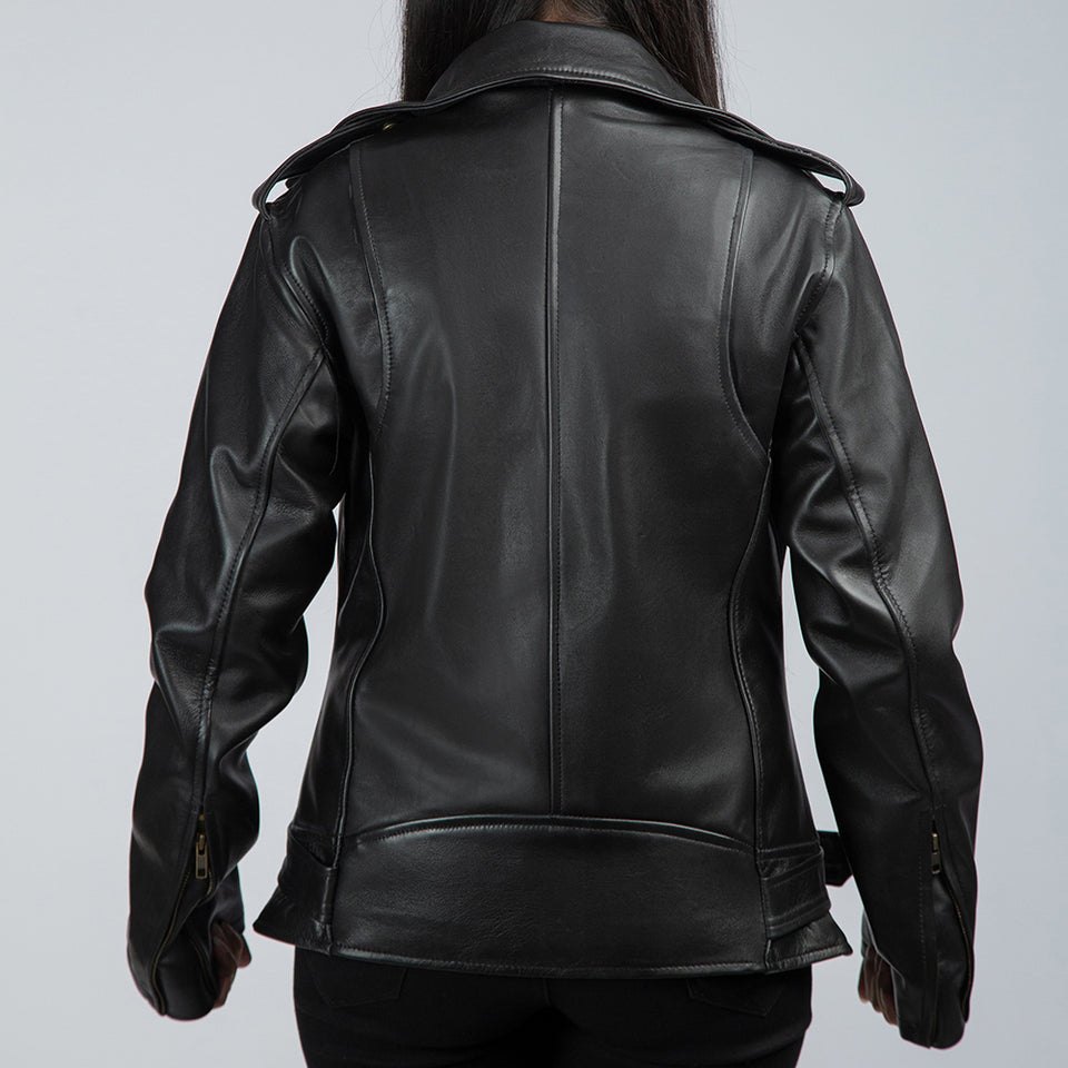 Elianna Black Leather Biker Jacket Back