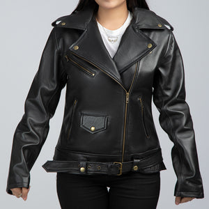 Elianna Black Leather Biker Jacket Front